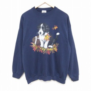 古着 TULTEX 長袖 スウェット メンズ 90年代 90s 犬 クルーネック 紺 ネイビー Lサイズ 中古 スエット トレーナー トップス 中古 古着