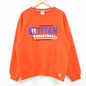 古着 ラッセル 長袖 スウェット メンズ TITAN バスケットボール クルーネック オレンジ Lサイズ 中古 スエット トレーナー ト 中古 古着