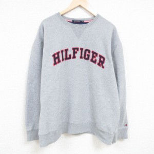 古着 トミーヒルフィガー TOMMY HILFIGER 長袖 ブランド スウェット メンズ ビッグロゴ 大きいサイズ クルーネック グレー 霜 中古 古着