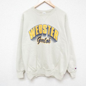 古着 チャンピオン Champion 長袖 スウェット メンズ 90年代 90s WEBSTER クルーネック ベージュ カーキ XLサイズ 中古 スエッ 中古 古着