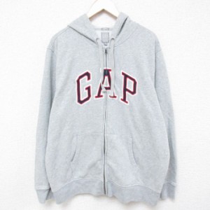 古着 ギャップ GAP 長袖 フルジップ スウェット パーカー メンズ 00年代 00s ビッグロゴ 大きいサイズ クルーネック グレー 霜 中古 古着