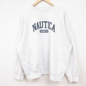 古着 ノーティカ NAUTICA 長袖 ブランド スウェット メンズ ビッグロゴ 大きいサイズ クルーネック 白 ホワイト XLサイズ 中古 中古 古着