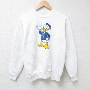 古着 ジャージーズ 長袖 スウェット メンズ 90年代 90s ディズニー DISNEY ドナルドダック クルーネック 白 ホワイト Sサイズ  中古 古着