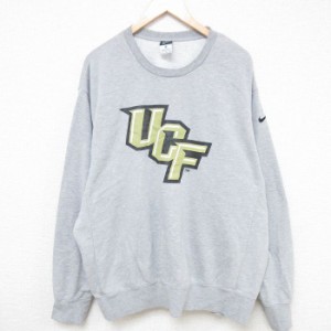 古着 ナイキ NIKE 長袖 スウェット メンズ UCF 大きいサイズ クルーネック グレー 霜降り XLサイズ 中古 スエット トレーナー  中古 古着