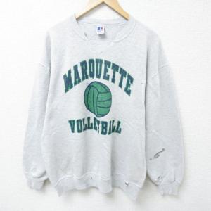 古着 ラッセル 長袖 スウェット メンズ 90年代 90s バレーボール Vネック USA製 グレー 霜降り XLサイズ 中古 スエット トレー 中古 古着