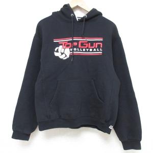 古着 ラッセル 長袖 スウェット パーカー メンズ 00年代 00s バレーボール 黒 ブラック Sサイズ 中古 スエット トレーナー ト 中古 古着
