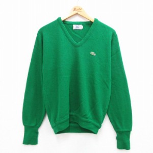 古着 ラコステ LACOSTE IZOD 長袖 ブランド セーター メンズ 90年代 90s ワンポイントロゴ アクリル Vネック 緑 グリーン Mサ 中古 古着