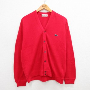 古着 ラコステ LACOSTE IZOD 長袖 ニット カーディガン メンズ 80年代 80s Vネック 赤 レッド Lサイズ 中古 トップス 中古 古着