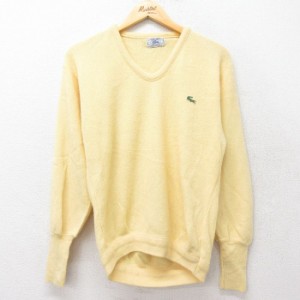 古着 ラコステ LACOSTE IZOD 長袖 ブランド セーター メンズ 90年代 90s ワンポイントロゴ Vネック アクリル 黄 イエロー Mサ 中古 古着