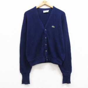 古着 ラコステ LACOSTE IZOD 長袖 ブランド ニット カーディガン メンズ 80年代 80s ワンポイントロゴ 紺 ネイビー Mサイズ 中 中古 古着