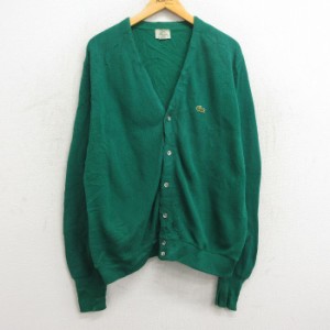 古着 ラコステ LACOSTE IZOD 長袖 セーターブランド ニット カーディガン メンズ 90年代 90s ワンポイントロゴ USA製 緑 グリ 中古 古着