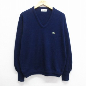 古着 ラコステ LACOSTE IZOD 長袖 ブランド セーター メンズ 80年代 80s ワンポイントロゴ アクリル Vネック USA製 紺 ネイビ 中古 古着