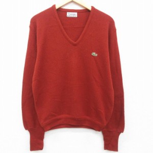 古着 ラコステ LACOSTE IZOD 長袖 ブランド セーター メンズ 80年代 80s ワンポイントロゴ アクリル Vネック 茶 ブラウン Mサ 中古 古着