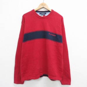 古着 トミーヒルフィガー TOMMY HILFIGER 長袖 ブランド セーター メンズ 90年代 90s ワンポイントロゴ コットン クルーネック 中古 古着