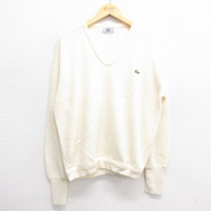 古着 ラコステ LACOSTE 長袖 ブランド セーター メンズ 90年代 90s アクリル Vネック USA製 生成り XLサイズ 中古 ニット トッ 中古 古着