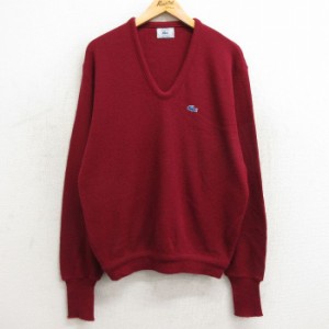 古着 ラコステ LACOSTE 長袖 ブランド セーター メンズ 90年代 90s ワンポイントロゴ Vネック エンジ Lサイズ 中古 ニット ト 中古 古着