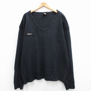 古着 ブラウアー Blauer 長袖 セーター メンズ 00年代 00s SMALL ヒジ当て 大きいサイズ Vネック 黒系 ブラック XLサイズ 中古 中古 古着