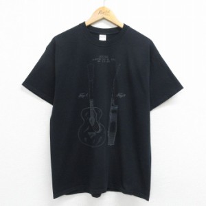 古着 半袖 Tシャツ メンズ ギター コットン クルーネック 黒 ブラック Lサイズ 中古 中古 古着