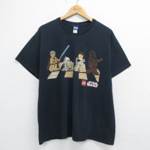 古着 半袖 Tシャツ メンズ スターウォーズ STAR WARS レゴブロック クルーネック 黒 ブラック Lサイズ 中古 中古 古着