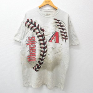 古着 リキッドブルー 半袖 Tシャツ メンズ MLB アリゾナダイヤモンドバックス 大きいサイズ ロング丈 コットン クルーネック  中古 古着