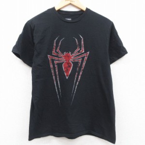 古着 半袖 Tシャツ メンズ マーベル スパイダーマン コットン 黒 ブラック Lサイズ 中古 中古 古着