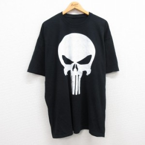 古着 半袖 Tシャツ メンズ マーベル パニッシャー 大きいサイズ クルーネック 黒 ブラック XLサイズ 中古 中古 古着