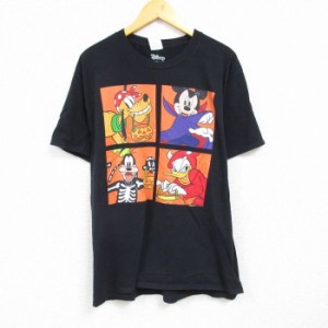 古着 半袖 Tシャツ メンズ ディズニー DISNEY ミッキー MICKEY MOUSE プルート コットン クルーネック 黒 ブラック XLサイズ  中古 古着