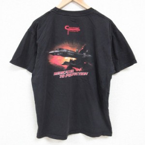 古着 ヘインズ Hanes 半袖 Tシャツ メンズ ミリタリー F-35 戦闘機 CASSAVANT クルーネック 黒 ブラック Lサイズ 中古 中古 古着