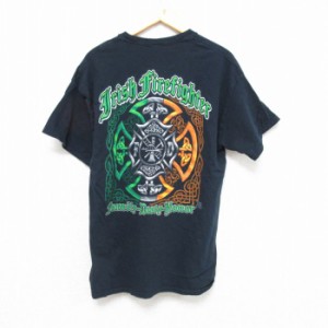 古着 半袖 Tシャツ メンズ アイリッシュ 消防署 クルーネック 黒 ブラック Lサイズ 中古 中古 古着