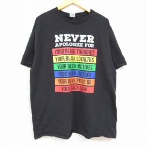 古着 半袖 Tシャツ メンズ NEVER APOLOGIZE コットン クルーネック 黒 ブラック XLサイズ 中古 中古 古着