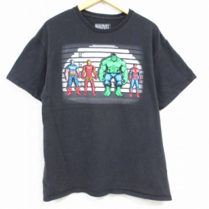 古着 半袖 Tシャツ メンズ マーベル アベンチャーズ アイアンマン コットン クルーネック 黒 ブラック Lサイズ 中古 中古 古着