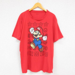 古着 半袖 Tシャツ メンズ ゲーム ニンテンドー スーパーマリオブラザーズ クルーネック 赤 レッド XLサイズ 中古 中古 古着