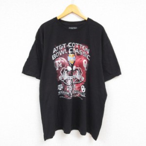 古着 半袖 Tシャツ メンズ COTTON BOWL アメフト 大きいサイズ コットン クルーネック 黒 ブラック XLサイズ 中古 中古 古着