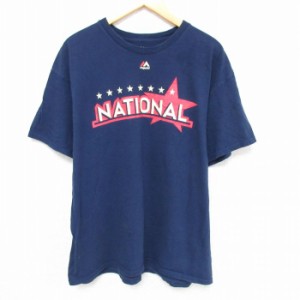 古着 マジェスティック 半袖 Tシャツ メンズ MLB ナショナル アンドリューマカッチェン 22 コットン クルーネック 紺 ネイビー 中古 古着