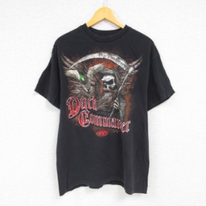 古着 半袖 Tシャツ メンズ DUCK GOMMANDER 鳥 死神 コットン クルーネック 黒 ブラック Lサイズ 中古 中古 古着