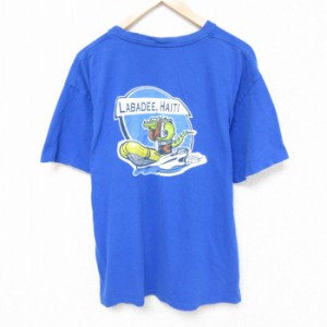 古着 半袖 Tシャツ メンズ ハイチ ラバディ ワニ ボート クルーネック 青 ブルー Lサイズ 中古 中古 古着