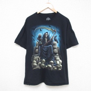 古着 半袖 Tシャツ メンズ 死神 コットン クルーネック 黒 ブラック XLサイズ 中古 中古 古着