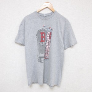 古着 マジェスティック 半袖 Tシャツ メンズ MLB ボストンレッドソックス クルーネック グレー 霜降り メジャーリーグ ベース 中古 古着