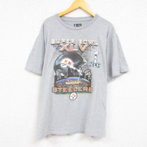 古着 半袖 Tシャツ メンズ NFL ピッツバーグスティーラーズ 大きいサイズ クルーネック グレー 霜降り アメフト スーパーボウ 中古 古着