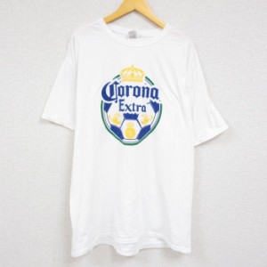 古着 半袖 Tシャツ メンズ コロナ ビール 大きいサイズ ロング丈 コットン クルーネック 白 ホワイト XLサイズ 中古 中古 古着