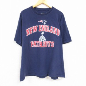 古着 半袖 Tシャツ メンズ NFL ニューイングランドペイトリオッツ 大きいサイズ コットン クルーネック 紺 ネイビー アメフト  中古 古着