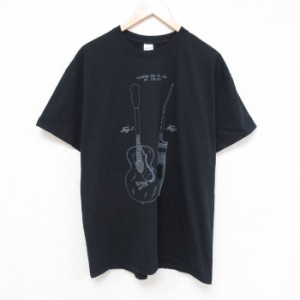 古着 半袖 Tシャツ メンズ ギター コットン クルーネック 黒 ブラック XLサイズ 中古 中古 古着