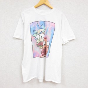 古着 半袖 Tシャツ メンズ アニメ リックアンドモーティ 大きいサイズ コットン クルーネック 白 ホワイト XLサイズ 中古 中古 古着