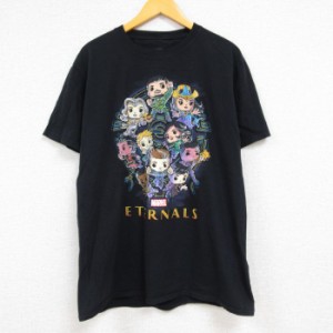 古着 半袖 Tシャツ メンズ マーベル アニメ エターナルズ コットン クルーネック 黒 ブラック Lサイズ 中古 中古 古着