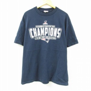 古着 半袖 Tシャツ メンズ NFL ニューイングランドペイトリオッツ 大きいサイズ コットン クルーネック 紺 ネイビー アメフト  中古 古着