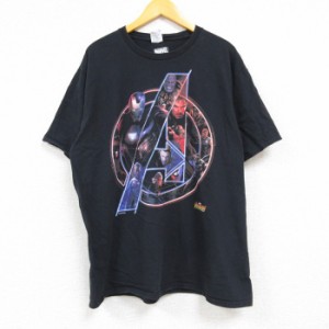 古着 半袖 Tシャツ メンズ マーベル アベンジャーズ コットン クルーネック 黒 ブラック XLサイズ 中古 中古 古着