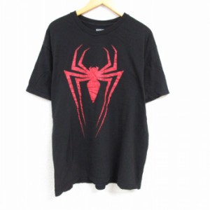 古着 半袖 Tシャツ メンズ マーベル スパイダーマン コットン クルーネック 黒 ブラック XLサイズ 中古 中古 古着