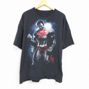 古着 半袖 Tシャツ メンズ DCコミックス スーパーマン 大きいサイズ コットン クルーネック 黒 ブラック XLサイズ 中古 中古 古着