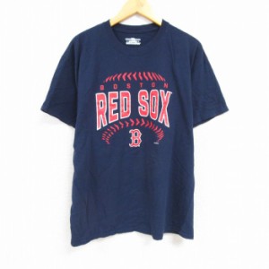 古着 半袖 Tシャツ メンズ MLB ボストンレッドソックス クルーネック 紺 ネイビー メジャーリーグ ベースボール 野球 XLサイズ 中古 古着