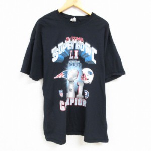 古着 半袖 Tシャツ メンズ NFL ニューイングランドペイトリオッツ 大きいサイズ コットン クルーネック 黒 ブラック アメフト  中古 古着